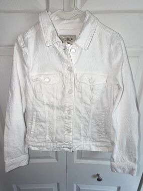 Liverpool Los Angeles White Floral Embroidered Stretch Denim Jean Jacket Small
